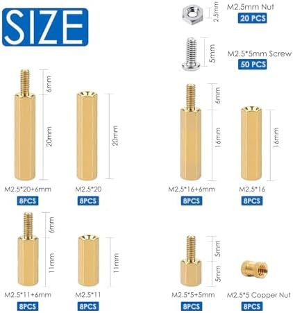 iUniker 134 Pcs for Raspberry Pi Standoffs M2.5 Spacers Screws Nut Brass Standoff Screws Kit with Box for Raspberry Pi, Pi 5, PCB Boards, M.2 NVMe Ssd PCIe Board Kit - 1