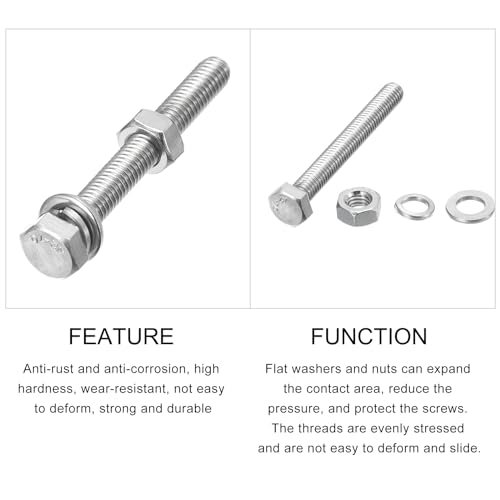 Image of METALLIXITY Hex Head Screws Bolts, Nuts, Flat & Lock Washers Kits (M6-1x50mm) 10 Set, Stainless Steel Fully Threaded Machine Screws Bolt Set - for Home Appliance Equipment