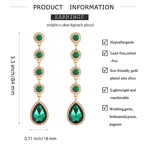 Rhinestone Statement Long Dangle Earrings for Women,Vintage Wedding Bridal Elegant Crystal Chandelier Teardrop Earrings Costume Jewelry for Prom Party4