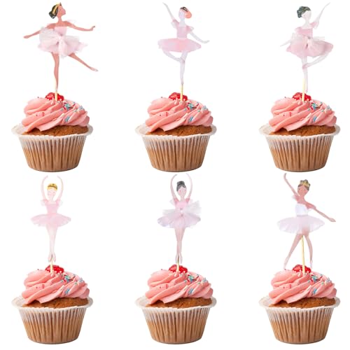 Maxqzin 36PCS Ballerina Cake Topper, Pink Ballerina Cupcake Toppers Ballerina Birthday Party Decorations for Girls Ballerina Party Favors for Wedding Baby Shower Birthday Party