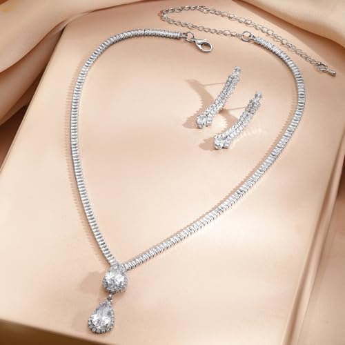 Image of Rubans White Zircon Studded Necklace Set Earrings Stylish Jewellery Gift