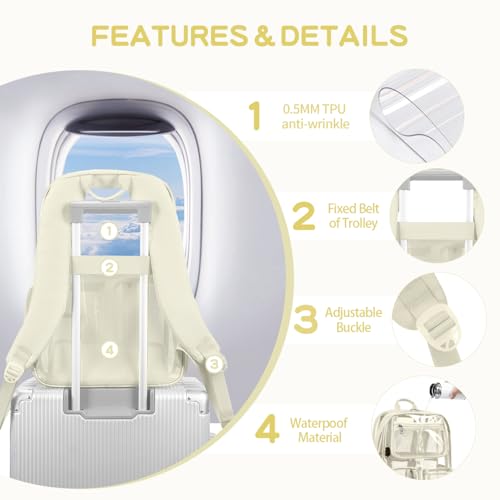 Image of Cusangel Clear Backpack Heavy Duty For Sport Events,TPU Beige 16in Bookbag | See Through Plastic Stitch Durable Design 6-Pocket For School Boys Adults work Airport Quick Security,Large capacity backpack