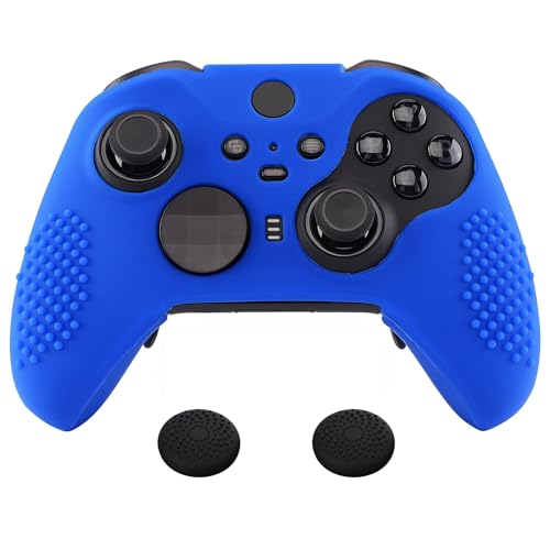 eXtremeRate PlayVital Blue Soft Anti-Slip Silicone Cover Skins, Controller Protective Case for New Xbox One Elite Series 2, Xbox Elite 2 Core with Thumb Grips Analog Caps