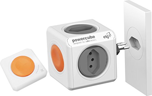 Multiplicador de Tomadas Powercube c/ Controle Remoto e 4 Tomadas, Bivolt, PWC-RM4CR, Laranja e Bran