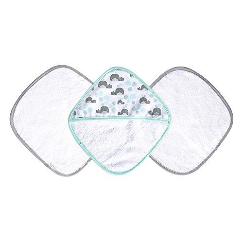 JJ Cole Washcloth and Bath Mitt Set, Aqua Whales