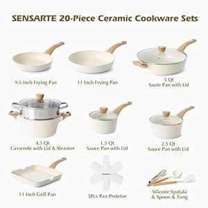 Sensarte ceramic cookware sets pots and pans set nonstick 20 piece induction cookware non toxic healthy non stick kitchen cooking set with stay cool handles pfas ptfe pfoa pfos free  urban country home decor