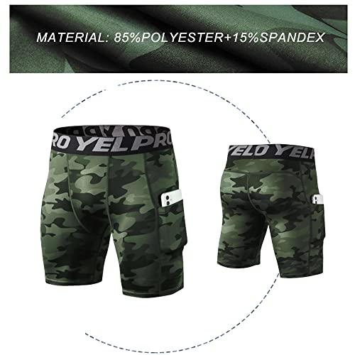 Eargfm Athletic Compression Shorts For Men Running Workout Underwear Spandex Shorts With Pockets Cool Dry Baselayer 3 Pack, Camo Green,White,Black, X-Large #TOP1