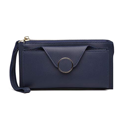 Preisvergleich Produktbild Miss Lulu Geldbörse LT6822 Clutch Geldbeutel Kunstleder mit Reißverschluss Handschlaufe Portemonnaie Schutz Langbörse (Blau)
