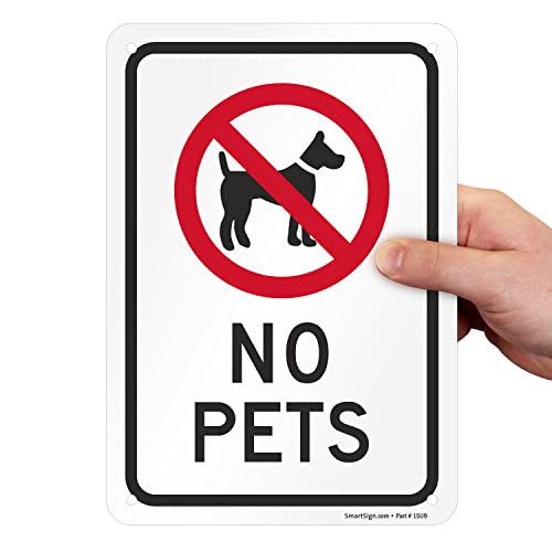 SmartSign -K-1193-AL znak "No Pets" | 18 cm x 25 cm aluminium - czarny/czerwony na białym