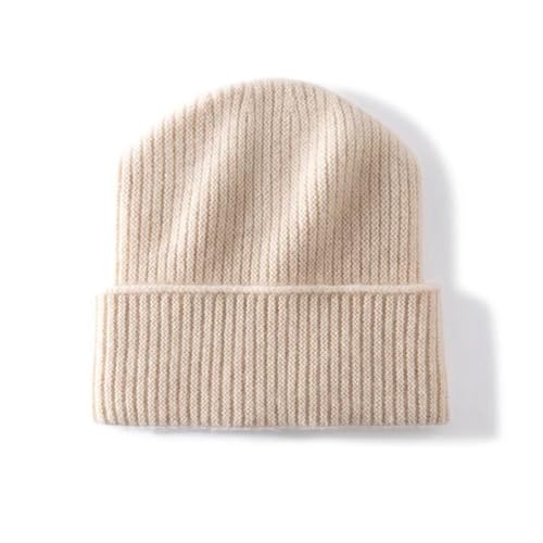 Gorro de lana de cachemira, para mujer, color sólido, acanalado, cálido, suave, esencial para el invierno