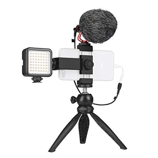Smartphone Video Microphone Kit with LED Light,Phone Holder,Tripod Vertical & Horizontal Vlog YouTube Filmmaker Video Kit for iPhone 7 8 X XS MAX 11 Pro Samsung Huawei