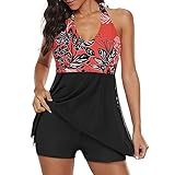 Zando Plus Size Swimsuits for Women Tummy Control Halter Swim Dress One Piece Bathing Suits Womens...