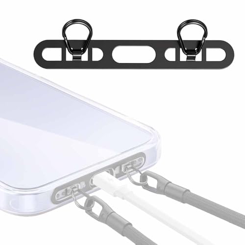 KASELIN ストラップホルダー スマホ ストラップホルダー 2口 ダブルリング 極薄0.4mm ステンレス製 薄型 丈夫 充電干渉なし 落下紛失防止 iPhone対応 iface ケースにも対応 ショルダーストラップ 用 (ブラック)