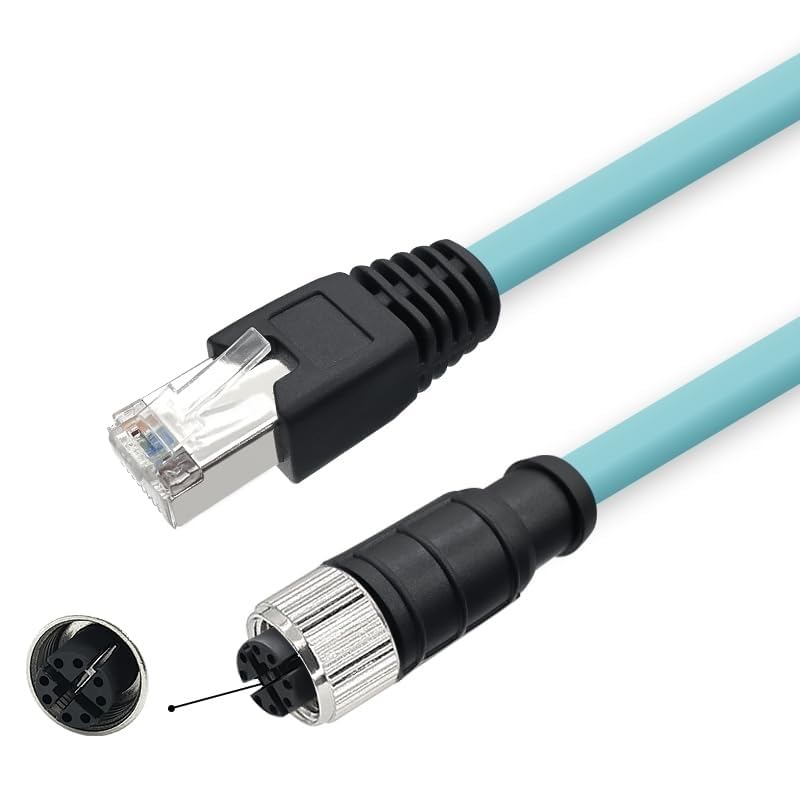 M12 to RJ45 Cat7 Ethernet Cable, 10Gbps 10 Gigabit, High Flexible PUR Jacket, Shielded Twisted Pair (STP) for Industrial Automation (8 Pin X-Code Female to RJ45, 1 Meter)