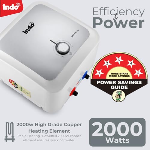 Image of Indo 10 Litre Water Geyser AVIANCA | Glass Line Tank | 8 Bar Presssure | Suitable for High rise Buiding | Thermal Cutout | 2 Years warranty on Product and 5 years on Tank (WHITE)