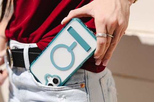 Image of ZAGG Santa Cruz Snap with Kickstand Case for iPhone 16 Plus - MagSafe Compatible, 13ft Military-Grade Drop Protection, Reinforced with Graphene, Slim Clear Case with Vibrant Color Accents, Retro Blue