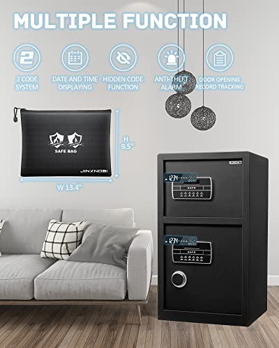 JINXNOBI Extra Large Double Door Security Safe Box, 6.1 Cubic Feet Home Safe Lock Box with Big Fireproof Waterproof Safe Bag, 33.5in Digital Safes for Home Office Hotel, 88lbs