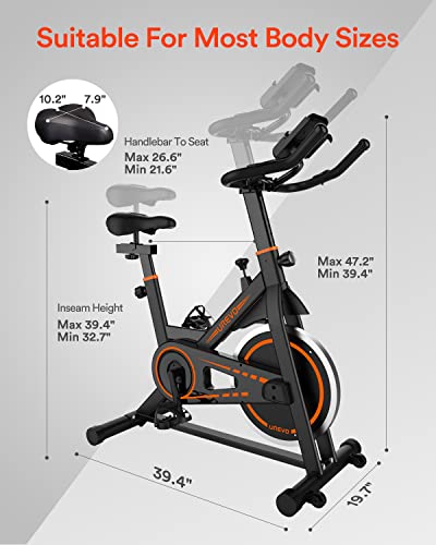UREVO Exercise Bike, Stationary Bike with 35lbs Flywheel, Indoor Cycling Bike Stationary with Mat and 4 Resistance Bands, Exercise Bike 330lbs Capacity, Quiet Bike Exercise Machine with Adjustable Resistance (22lbs Flywheel, Black)