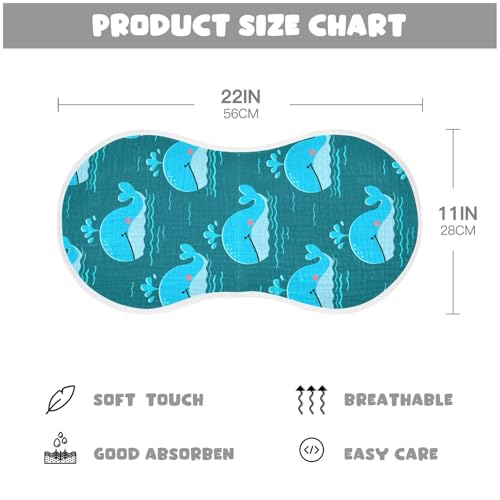 Cartoon Whale Water Teal Baby Burp Cloths Absorbent Cotton Burp Cloths Rags Burping Clothes for Babies Burp Cloth Baby Bibs Washcloths for 22x11IN Newborn Baby Essentials,2 Pack3