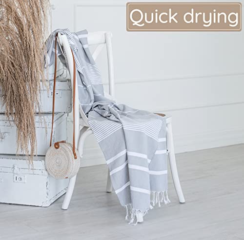 Mebien Touche De La Nature Turkish Towels Beach Towels Oversized (35”X67”) Beach Towels For Adults Quick Dry And Sand Free Beach Towel Beach Blanket 100% Cotton Turkish Towel - Silver Grey #TOP4
