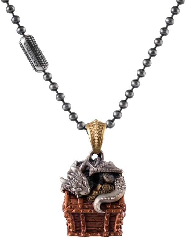 COPPERTIST.WU Dragon Treasure Chest Pendant Necklace Keepsakes Jewelry Gift for Men Women