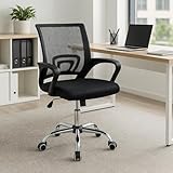 Cadeira de Escritório Secretária Diretor Base Cromada com Rodinha Giratória com Encosto Altura Ajustável Detroit Tela Mesh Preta