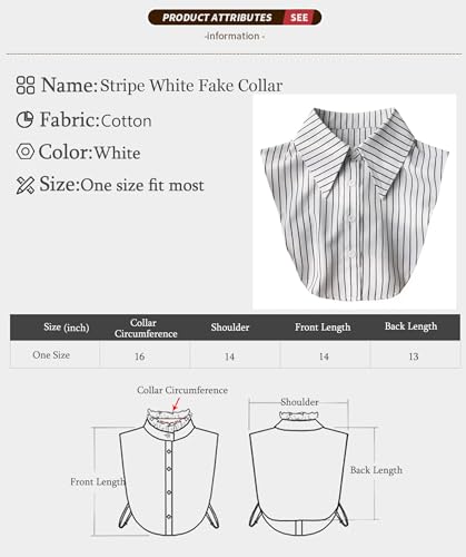 Image of GUZOSJO Blue Striped Detachable Collar Shirt,Dickey Half Blouse False Collar for Lady Girls Men