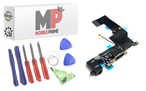 MobilePrime Black Charging Port Replacement Kit Compatible for iPhone 5S Including Repair Tools - 821-1596-A 821-1667
