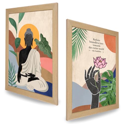 Image of Chaka Chaundh - Suitable buddha quotes wall frames - Buddha frame with quotes for home & office - inspirational Motivational Gautam buddhas quotess with frame - (14 X 11 inches - set of 2)