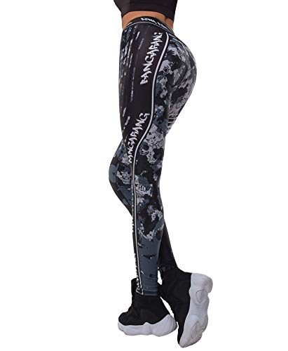 Bona Fide Leggings Militar Gris Deportivos Mujer de Clase Premium | Leggins Deporte Estampados Elasticos Cintura Alta Mallas Fitness Yoga Gym Mayas Running (Dark Gray, S)