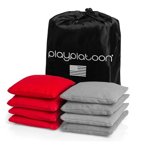 Play Platoon Weather Resistant Cornhole Bags - Set of 8 Regulation Size - Red & Gray - Durable Duck Cloth for Tossing Game, Includes Tote Bag