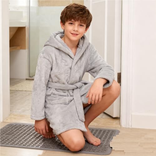 Image of Boys Girls Bathrobes,Toddler Boy Girl Robes,Children's Plush Soft Coral Fleece Hooded Pajamas Sleepwear for Kids