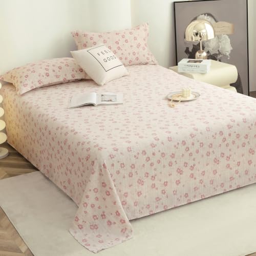 Image of Story@Home King Size Bedsheet | Cloud Cotton Flatsheet King Size with Two Pillow Covers| Super Soft Bed Sheet for King Size Bed | Floral Design (270 x 250 cm, Pastel Pink)