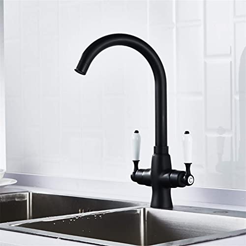 Mitigeur de cuisine chrome et noir haut de gamme pour évier sur pont