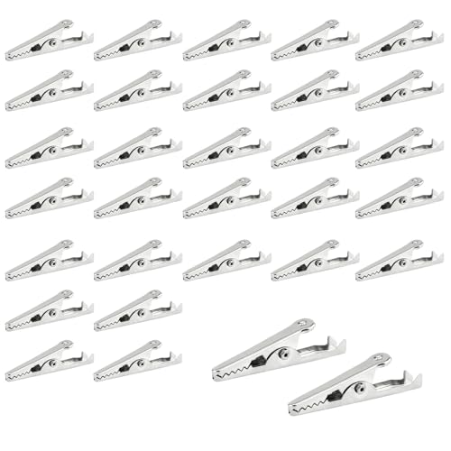 Alligator Clip - ShiningUU 30-Pack Metal Spring Clamps Silver Plated | Multipurpose Steel Alligators Clips | Multipurpose Test Clips for Laboratory & Electrical Work