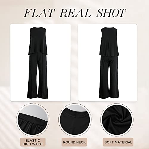 Pinkpatty Women's 2 Piece Outfits Sleeveless High Waist Elastic Wide Leg Pant Sets Loungewear Casual Loose Summer Tracksuit #TOP3