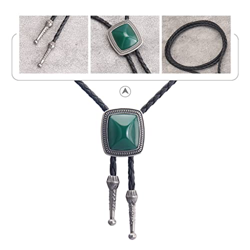 Image of GelConnie Bolo Tie for Men Women Western Cowboy Turquoise Leather Necktie | Natural Stone Bolo Tie Necklace for Women Rodeo Cowboy Leather Necktie Native American Western Cowgirl Ties Adjustable Cord
