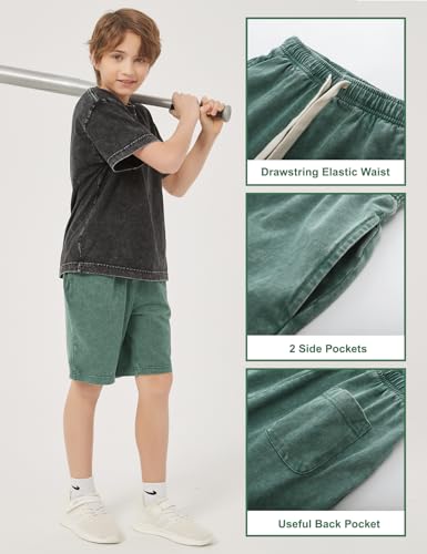 PEHMEA Boys Girls Cotton Shorts, Athletic Casual Jogger Loose Fit Kids Short with Pockets Elastic Waist Drawstring for 5-14Y3