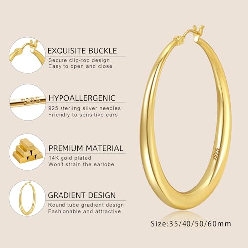 5mm Wide 925 Sterling Silver Hoop Earrings Silver Hoop Earrings for Women Hypoallergenic Large Silver Hoop Earrings Lightweight Big Hoop Earrings for Women (40/50/60mm)4