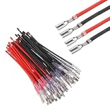 QUARKZMAN 60 Stück Flachsteckhülsen Mit Isolierhülse 2.8mm Flachsteckverbinder Sortiment Mit 10cm Drähten Flammhemmende Abdeckung Rot/Schwarz