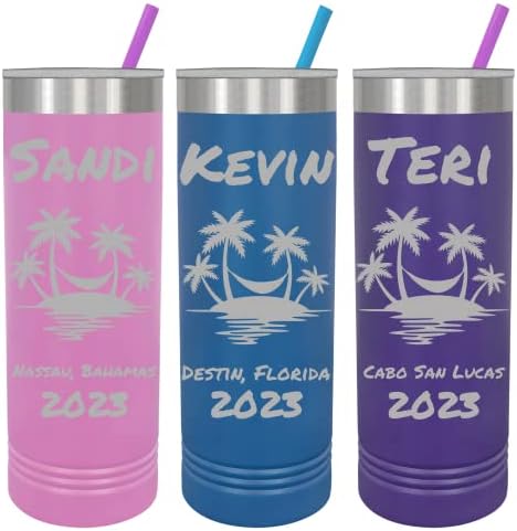 OEZZO Personalized Vacation Tumbler, Tumbler with Lid and Straw, Customized Family Vacation Cups, Beach Vacation Tumbler, 2023 Family Trip Gift, Bachelorette Trip, Girls Trip (22oz)
