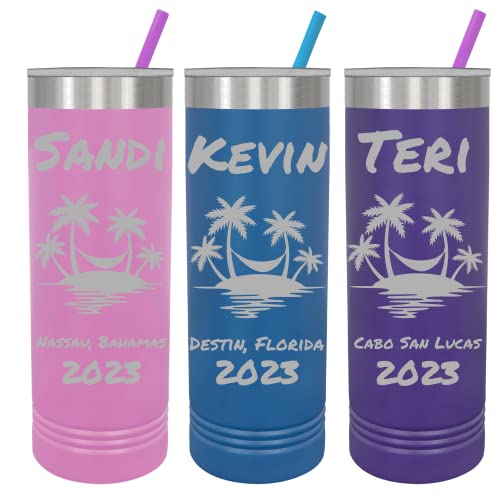 Oezzo Personalized Vacation Tumbler, Tumbler With Lid And Straw, Customized Family Vacation Cups, Beach Vacation Tumbler, 2023 Family Trip Gift, Bachelorette Trip, Girls Trip (22Oz) #TOP1
