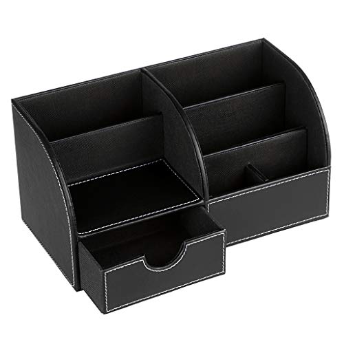 最安値 Sumnacon 7格 卓上収納 ペン立て 小物整理 文房具収納ケース レザー デスクオーガナイザー 多機能収納ケース 用品 整理 リビング 書斎 おしゃれ収納ケース ブラック の価格比較