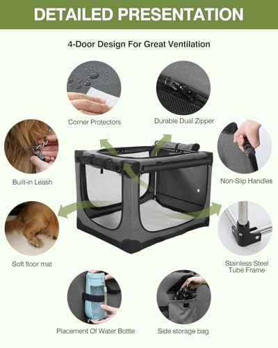 30 x 21 x 21 Inch Collapsible Soft Dog Crate for Dogs Up to 50 lbs, Portable Travel Pet Kennel with 4 Zip Doors, Foldable Indoor Outdoor Crate with Mat, Carry Bag, Grey - Image 5