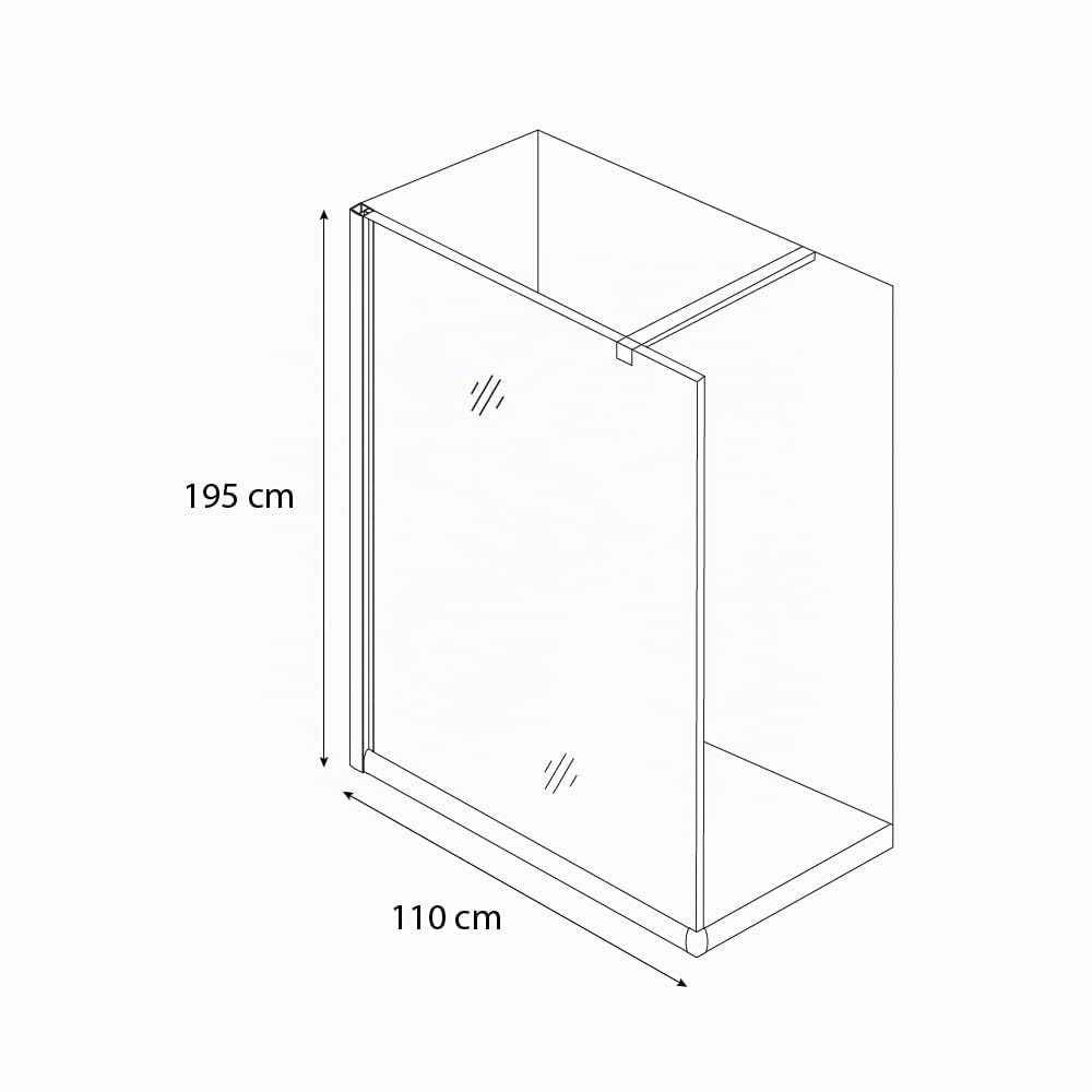 Parete Doccia Fissa Walk In Cabina Box Bagno Con Barra Stabilizzatrice Anta In Cristallo Temperato Trasparente da 8 mm Reversibile Profilo A Muro In Alluminio Anodizzato Praia (110 x 195 Cm)