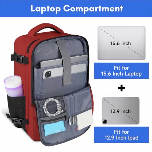 Image of Taygeer 15.6 Inch Travel Backpack Carry On for Women Men, Personal Item Bag | Airline Approved Backpack with Water Bottle Pocket & Laptop Compartment, Bag for Weekender, Work, Hiking Essentials,Brick Red