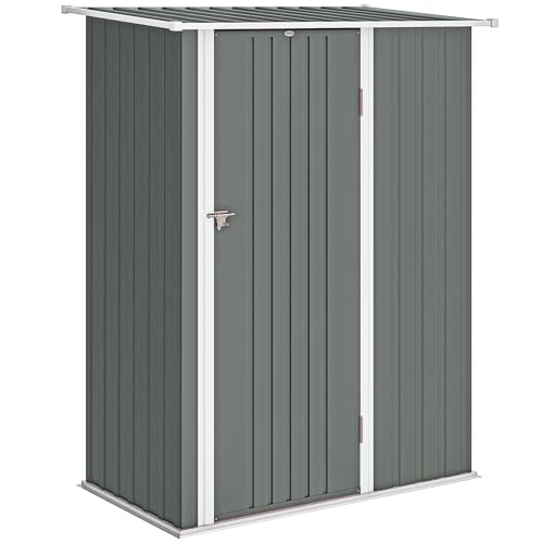 Outsunny Casetta da Giardino 1.07m² in Acciaio Zincato, Capanno Porta Attrezzi con Porta Bloccabile, Tetto Inclinato, 142x86x189 cm, Grigio Chiaro