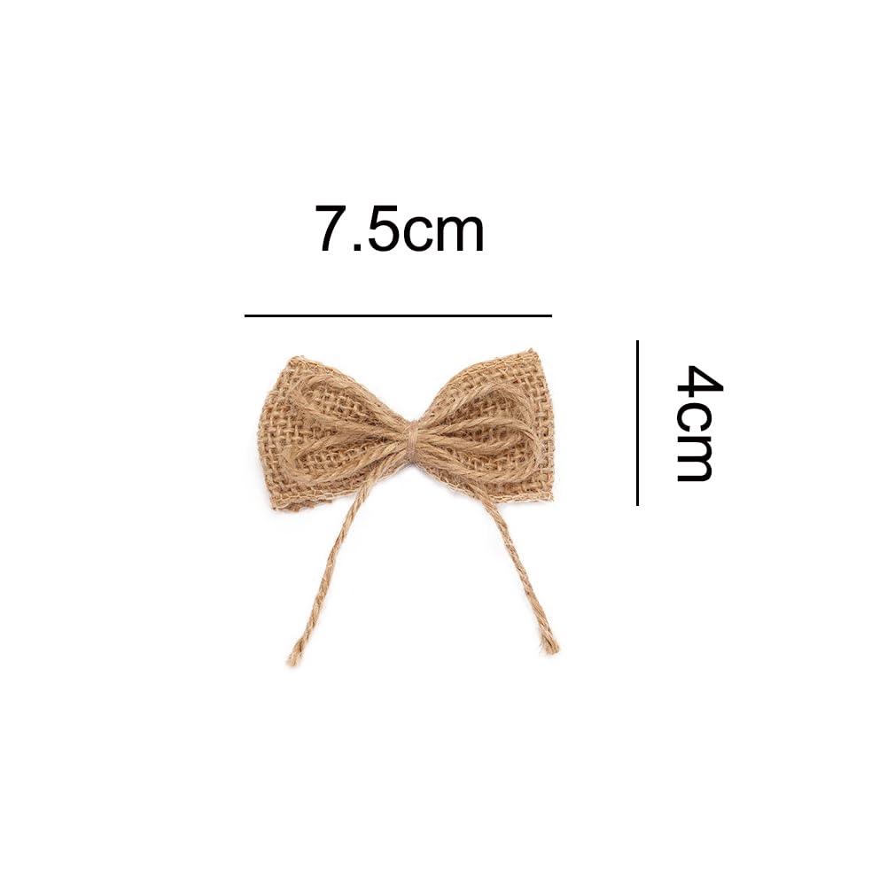 10Pcs Burlap Bows Bow Tie Ornaments Handmade Rustic Bowknot Wedding Decor Bows Bowknot Embellishments with Jute String for DIY Art Craft Gifts Wrapping Home Christmas Tree Topper Party Supplies