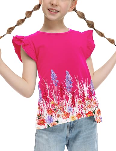 Image of Arshiner Girls Shirts Ruffle Short Sleeve Summer Cute Casual Crewneck Tops Blouse Tee