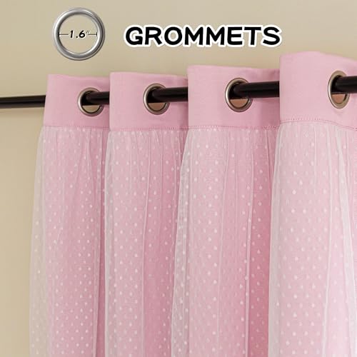 Image of MYSKY HOME Light Pink Blackout Curtains for Girls Bedroom 52Wx84L,2 Panels | Baby Pink Blackout Curtains with Polka Dots Sheer Overlay, Grommet Tops,Double Layer,for Nursery Kids Bedroom Living Room